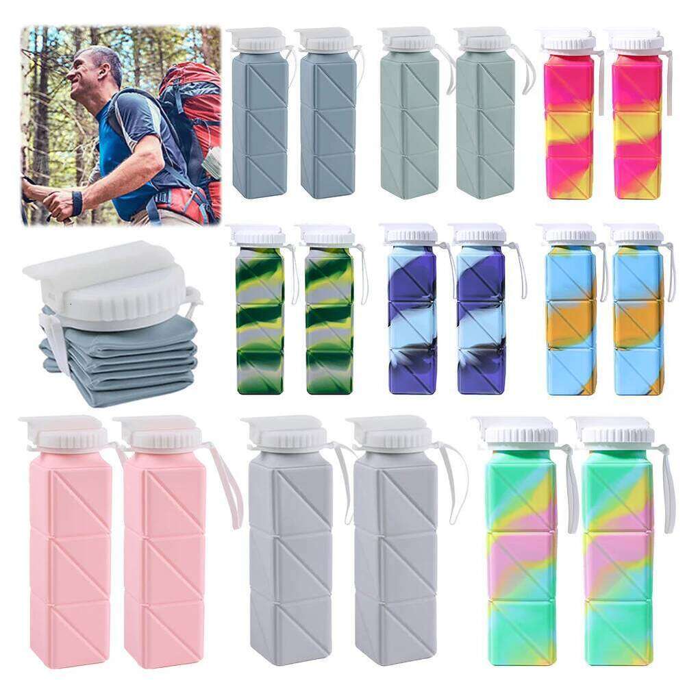 2Pcs 620ml Lightweight Sports Bottle Leak-Proof Silicone Folding Water Reusable Retractable Drinking Cup for Outdoor Travel Z260202