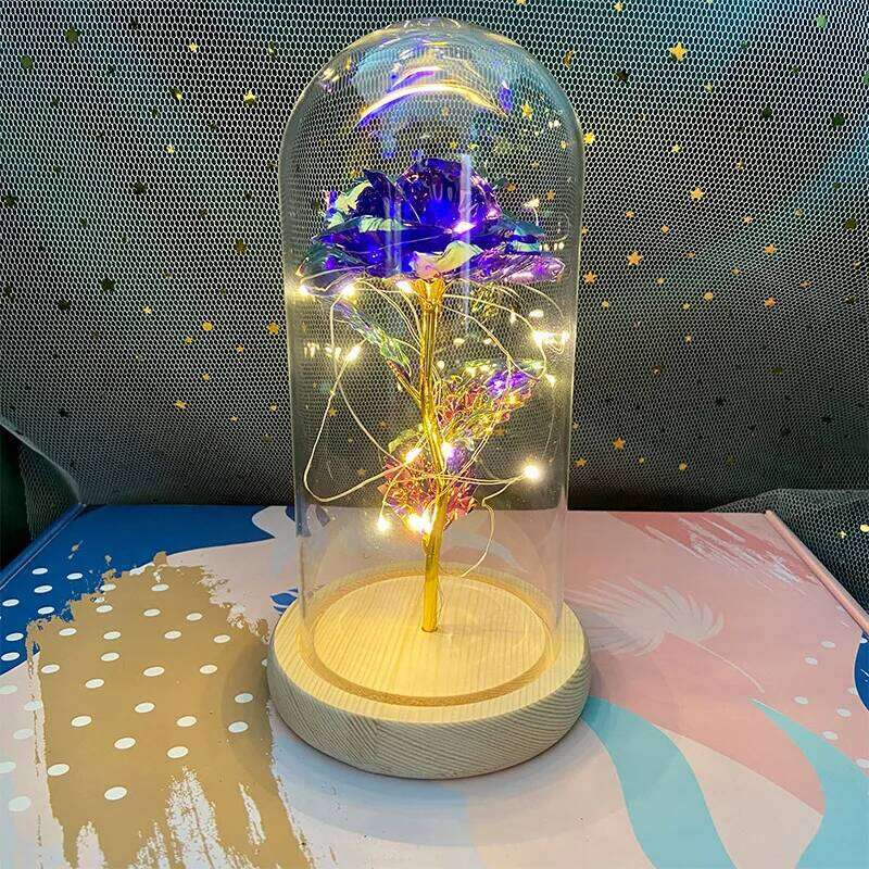 LED Valentine For Girlfriend Eternal Rose Light 24K Gold Foil Flower In Glass Cover Mothers Day Wedding Bridesmaid Gift Y260202