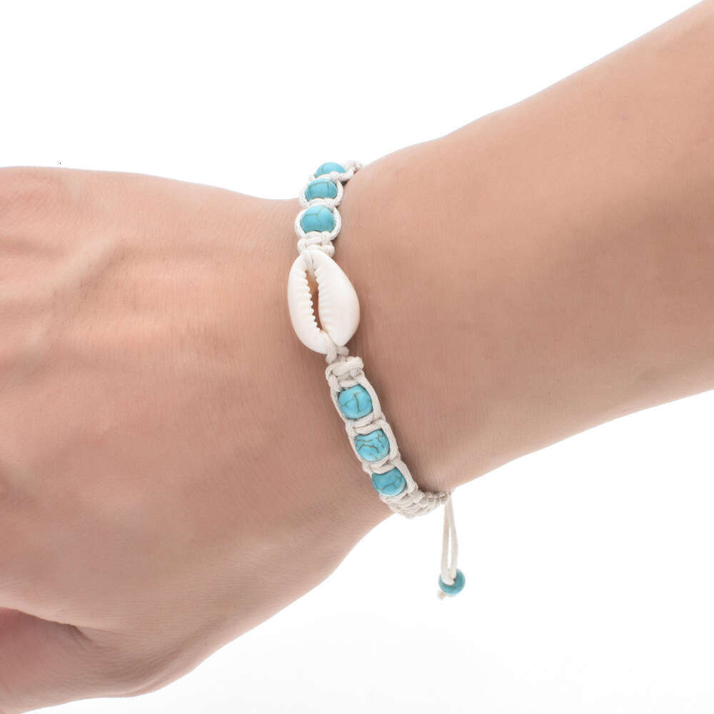 Popular small jewelry, natural stone shell bracelet, hand woven, adjustable wax rope chain for women