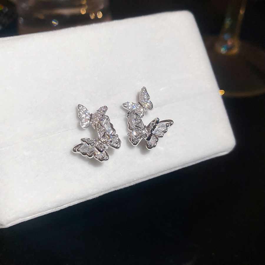 Silver Needle Zircon Butterfly Korean Style Ins Exquisite Elegant Versatile Light Luxury High-end Feel Earrings for Women - view 7