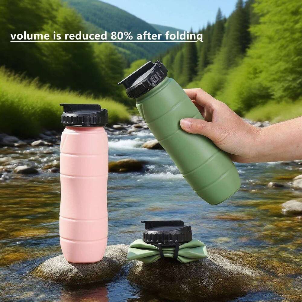 Outdoor upgraded silicone folding water bottle, equipped with hook, a straw, suitable for camping, hiking and other activities Z260202