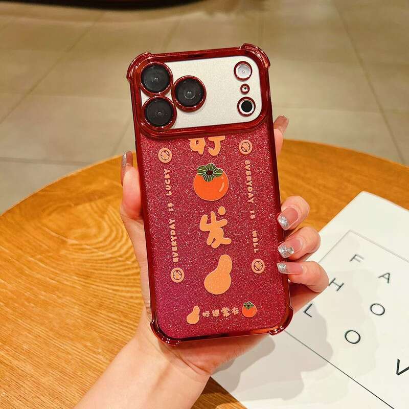 of the Horse Phone Compatible with Huawei Vivo Red Glitter Anti-drop Electroplated Soft Oppo Apple New Year Case S260128