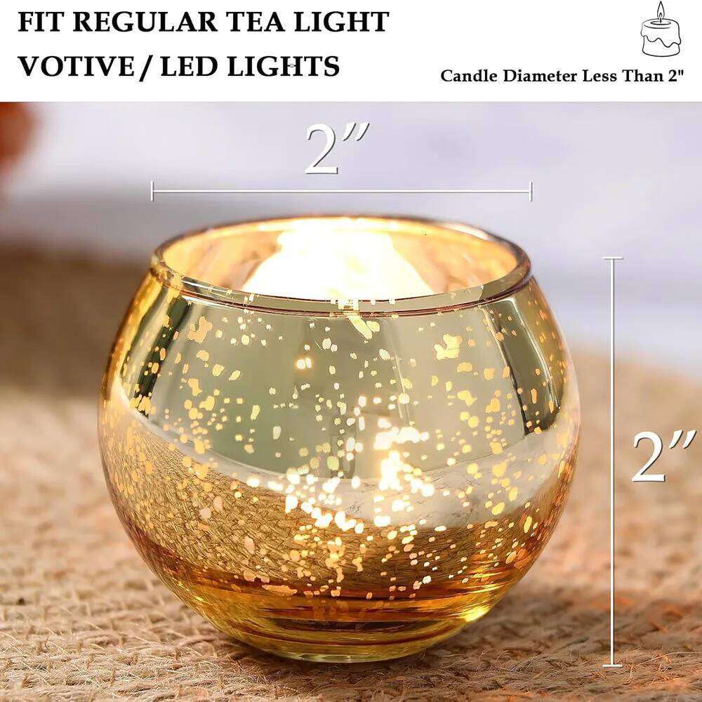 Round Gold Votive Holders, Mercury Glass Candle Holder Y260131
