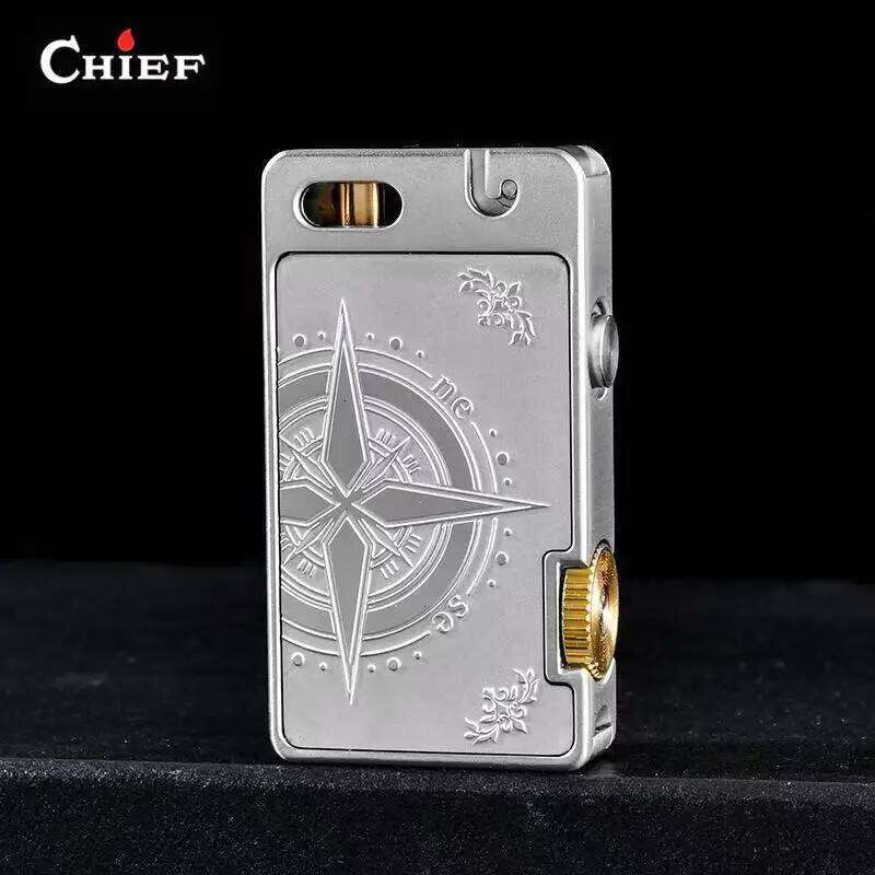 CHIEF Metal Kerosene Lighter Creative One Click Press Launch Ignition Exquisite Tang Grass Personality Retro Creativity W260202