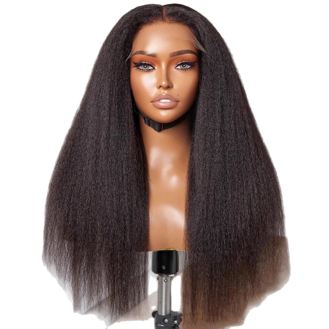 Corn whisker wig, European and American women's forehead lace Yaki wig, mid length straight hair wigs wig, full head cover