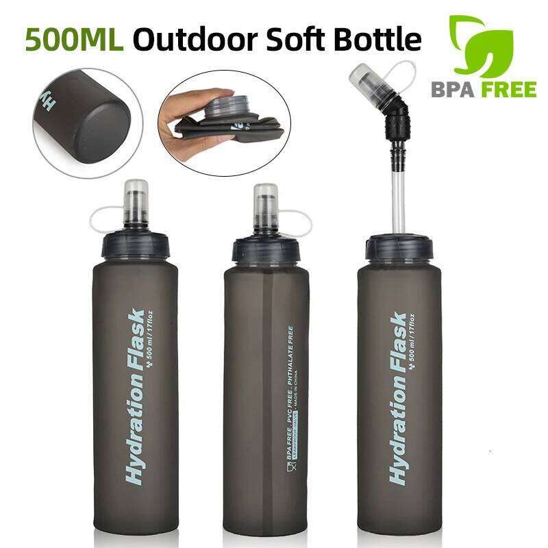 500ML Outdoor Soft BPA Folding Free Hydration Bottle Portable Sports Water Bag for Running Hiking Cycling Climbing Z260202