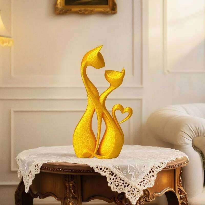 Creative Elegant Cat Sculpture Ornament - Cute Heart-Shaped Retro Style Home Decor, Perfect Gift for Housewarming & Decoration Y260202