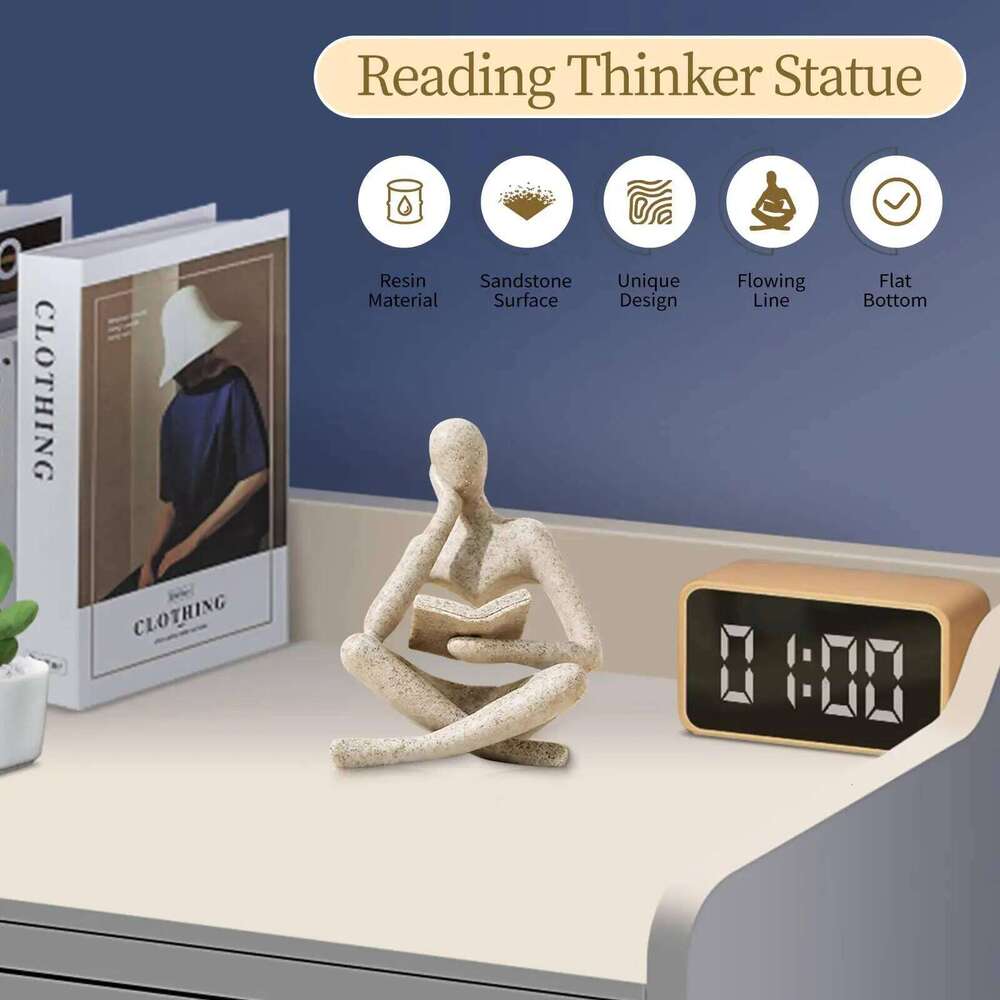 Bookshelf Decor Statue - Abstract Art Reading Thinker Sculpture Figurine Aesthetic, Modern Home Decoration for Living Y260202