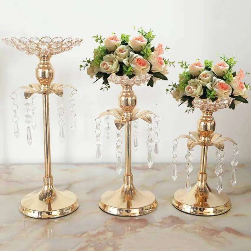 20-30CM Gold Crystal Candle Wedding Decoration Table Centerpieces Candelabra Birthday Party Flower Vase Holder Home Decor Y260131