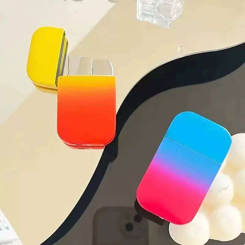 HOT Creative Gradient Windproof Pink Flame Butane Gas Lighter Metal Mini Ultra Thin Funny Lighters Smoking Gifts For Girlfriend W260202