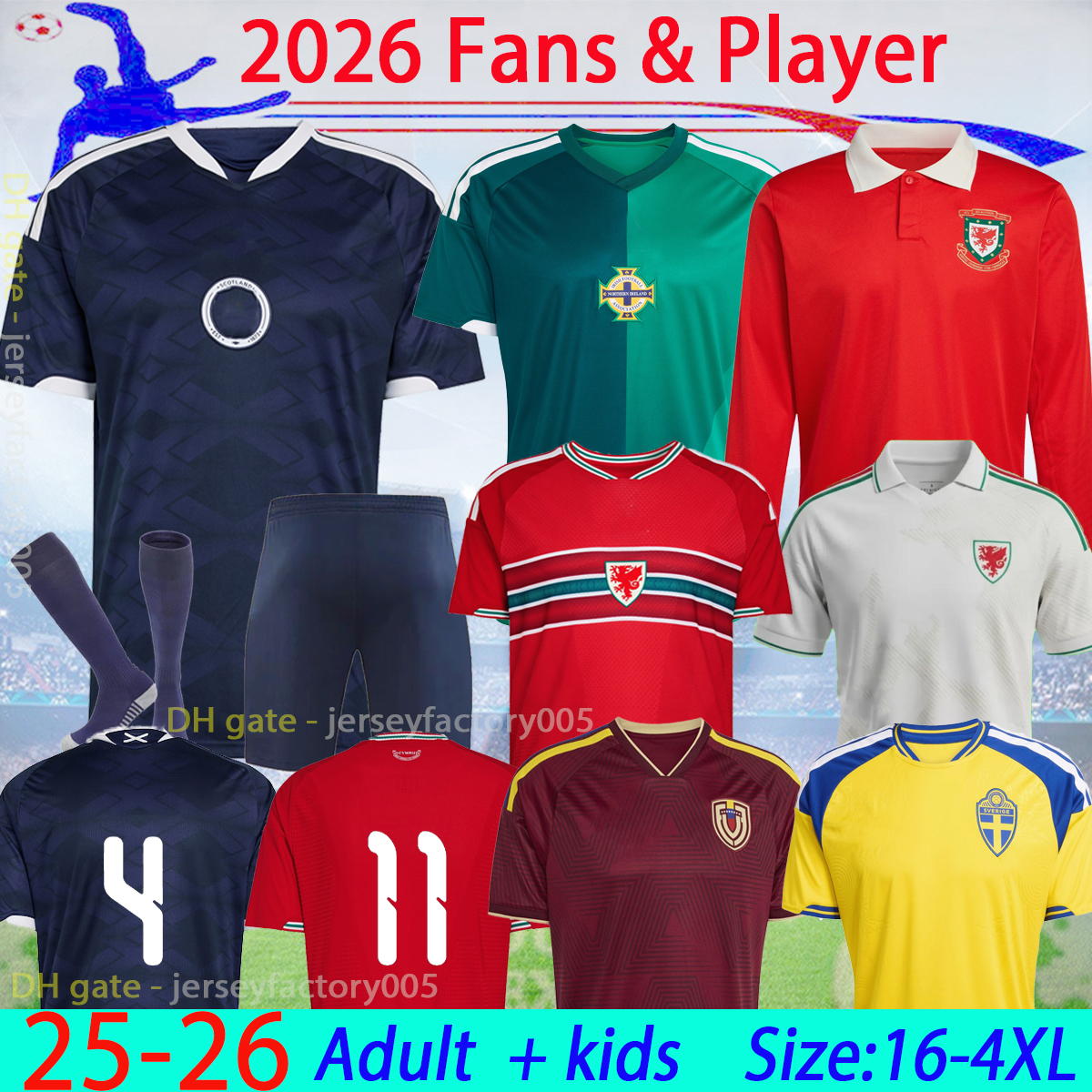 World Cup2026 Scotland Soccer Jerseys home Venezuela 25 26 Sweden Ireland NortHErN National Team Wales Football shirt kids kit 16-4XL