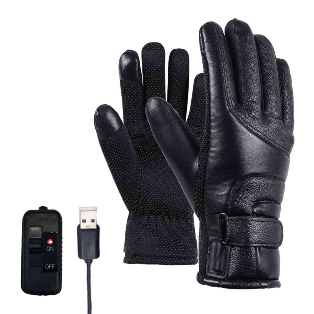 Touchscreen Hand Warmer Windproof Soft Leather Heating PU Motorcycle Thermal Gloves for Winter Ski Sports XJ260202