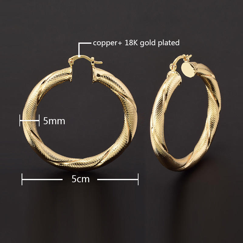 Big Hoop Earrings 60MM Gold Plated Clip Copper Round Circle Earrings for Womens Fashion Statement Golden Punk Charm Earring 241224