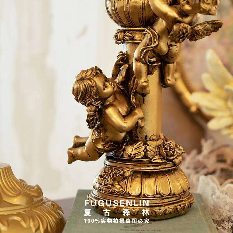Retro Forest European-style Golden Angel Roman Column Candlestick Sculpture Resin Ornaments for Home Decoration Y260131