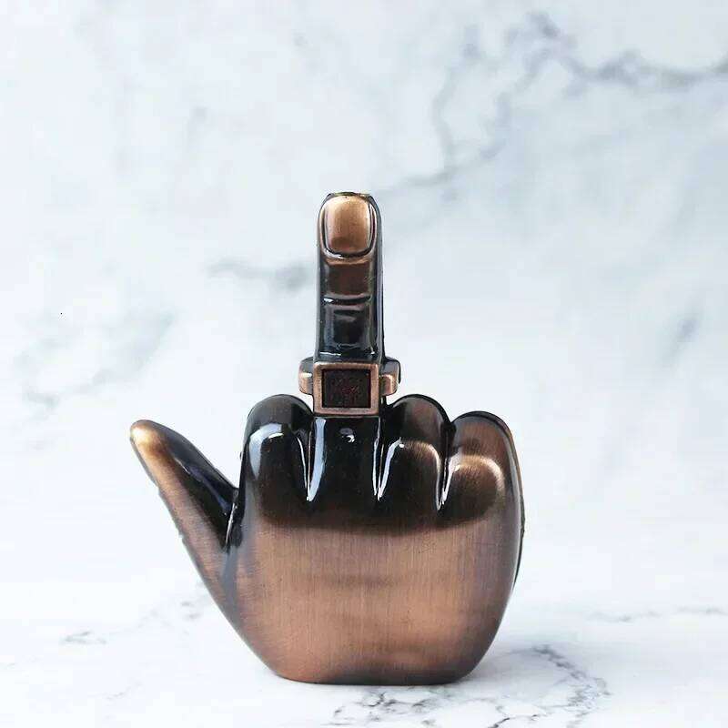 Middle Finger Inflatable Windproof Red Flame Jet Recycling Butane Gas Lighter with Sound Men's Gift W260202