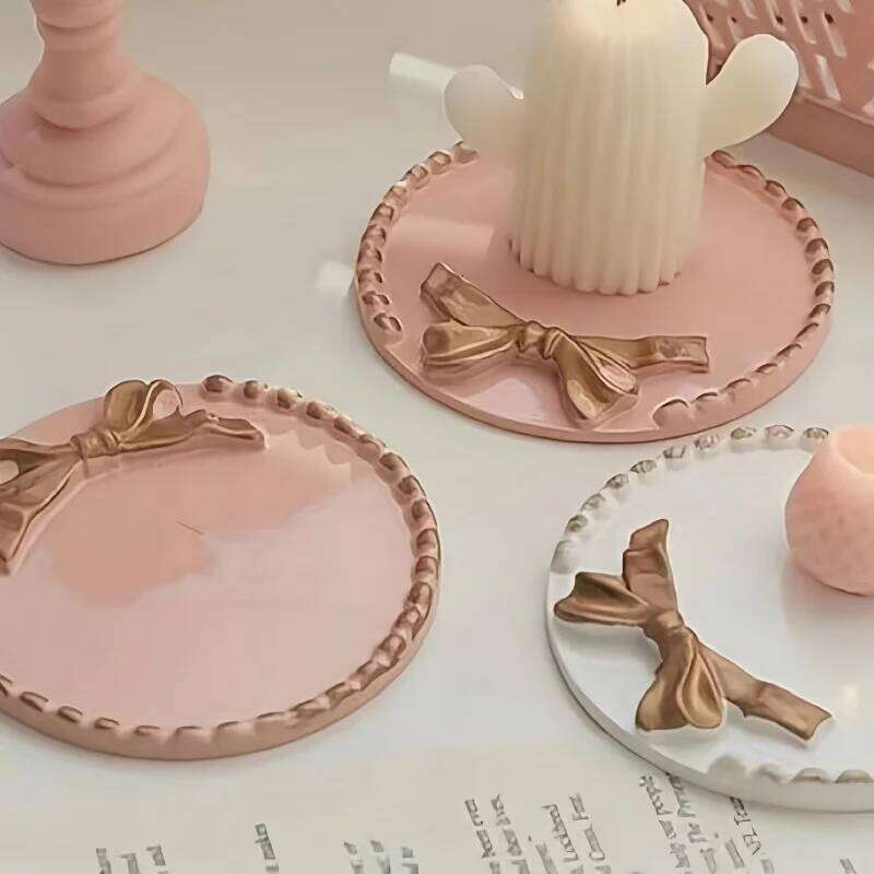 1pc Ins Pad Base Home Storage Photography Ornaments Retro Round Tray Small Candle Holder Halloween Y260131