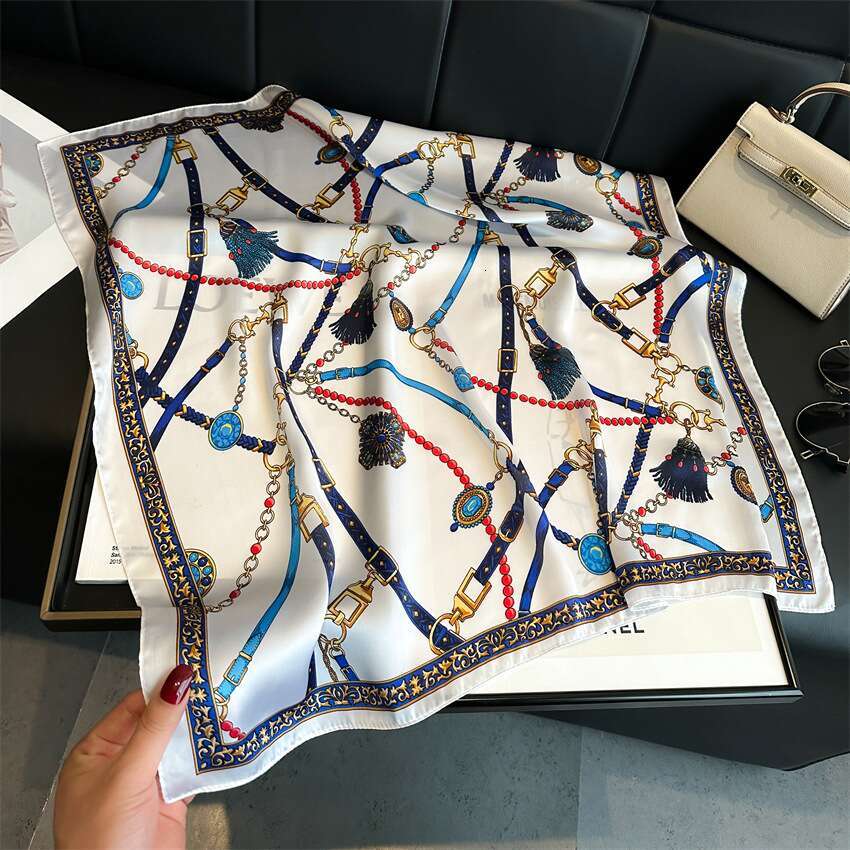 70x70cm Simple Presbyopia Printing Floral imitate Silk Scarf Headband for Women Gift Fashion Long Handle Bag Scarves Paris Shoulder Tote Luggage Ribbo