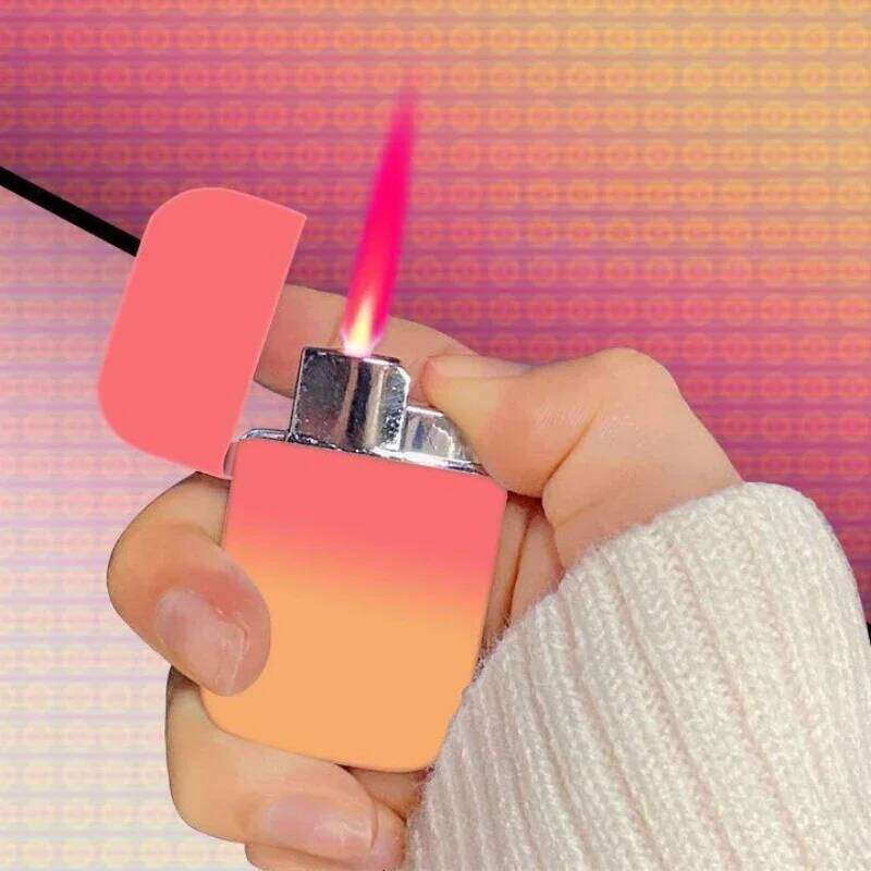 HOT Creative Gradient Windproof Pink Flame Butane Gas Lighter Metal Mini Ultra Thin Funny Lighters Smoking Gifts For Girlfriend W260202