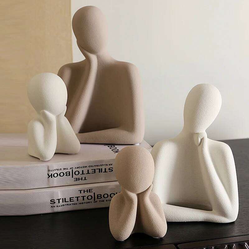 Frosted Ceramic Figure Figurines Abstract Art Bust Sculpture Living Room Porch Family of Three Furnishings Interior Decor Gifts Y260202