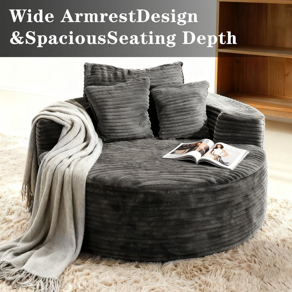 58 inch Round Fluffy Cloud Sofa: No-Assembly Corduroy Couch for Apartment, Living Room/Office