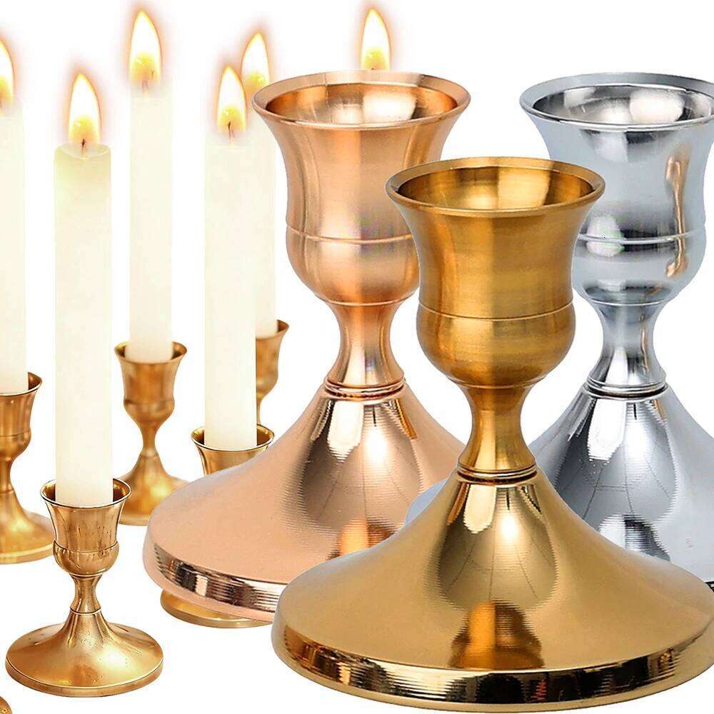 1/4Pcs Vintage Iron Taper Candlestick Gold Silver Candle Holder Christmas Birthday Party Wedding Dinner Table Centerpiece Y260131