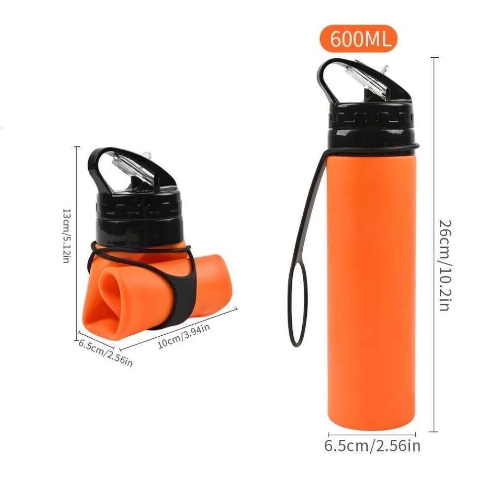 600ML, silicone portable sports water bottle, suitable for hiking, camping, lightweight and foldable desi Z260202