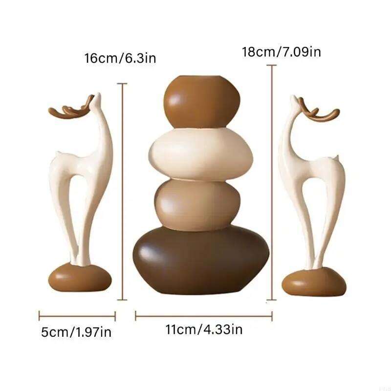 Resin Deer Figurines with Flower Vase Small Animal Statue Sculpture Table Ornament for Home Decors Housewarmings Gift P9YB Y260202