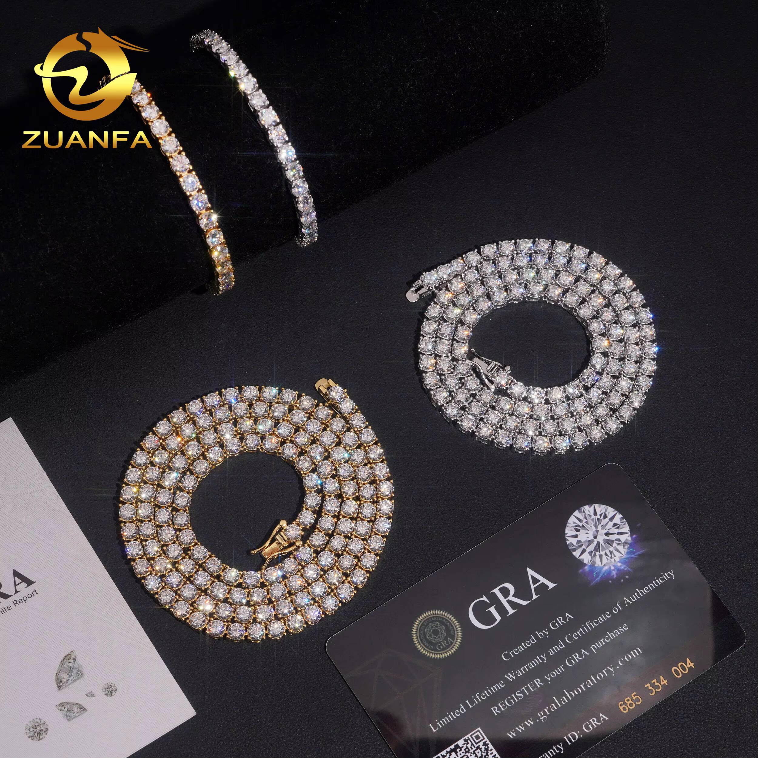 USA Local Stock 72H Shipping Hip Hop Classical Factory Price Gold Plated 925 Sterling Silver 4mm Moissanite Diamond Tennis Chain