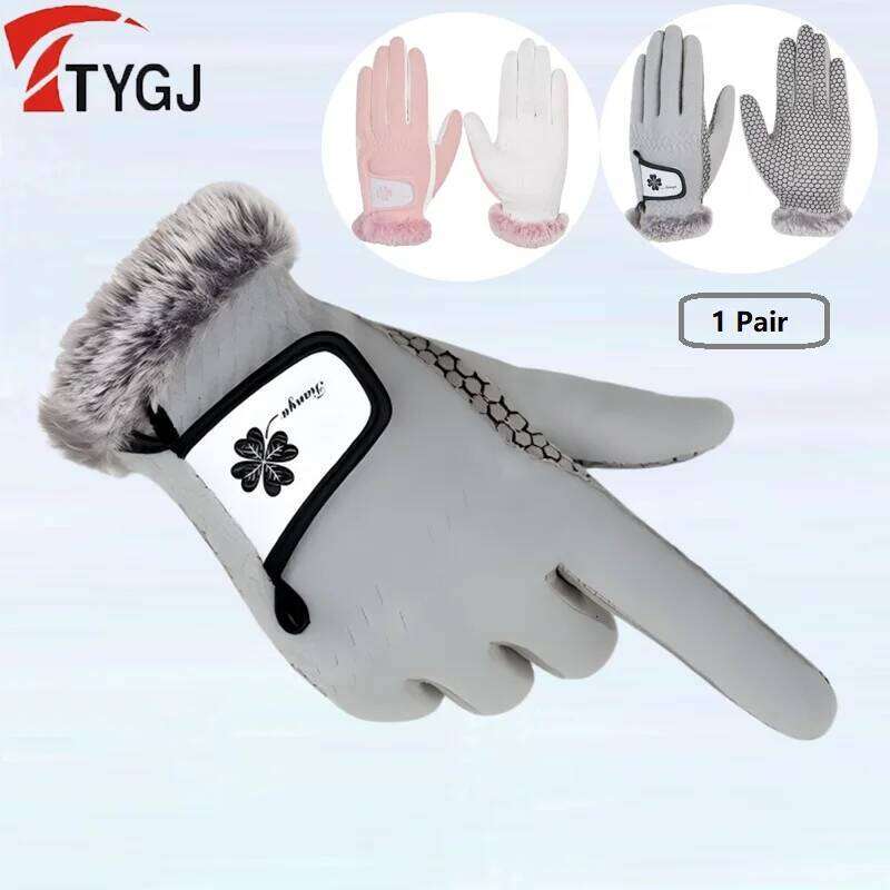 TTYGJ Autumn and Winter Golf Women with Thickened Plush Warm Gloves for Both Hands Anti-slip Sports Mittens Cycling XJ260202