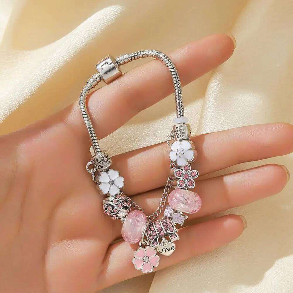 Women Bangle Multi Flower Clover Pendant Secure Closure Rhinestone Decor Alloy Adjustable Bracelet Prom Dating Work Wrist Jewelr H260202