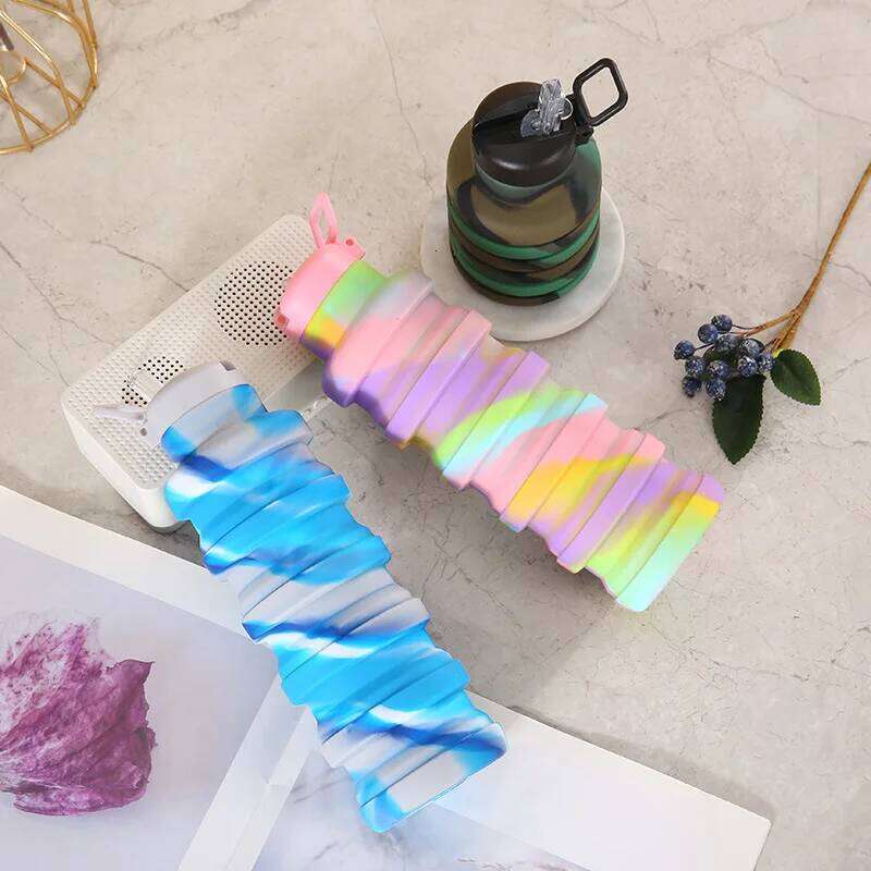 New Portable Silicone Water Bottle Retractable Outdoor Travel sports kettle 500ML Folding cup for household kitchen Z260202