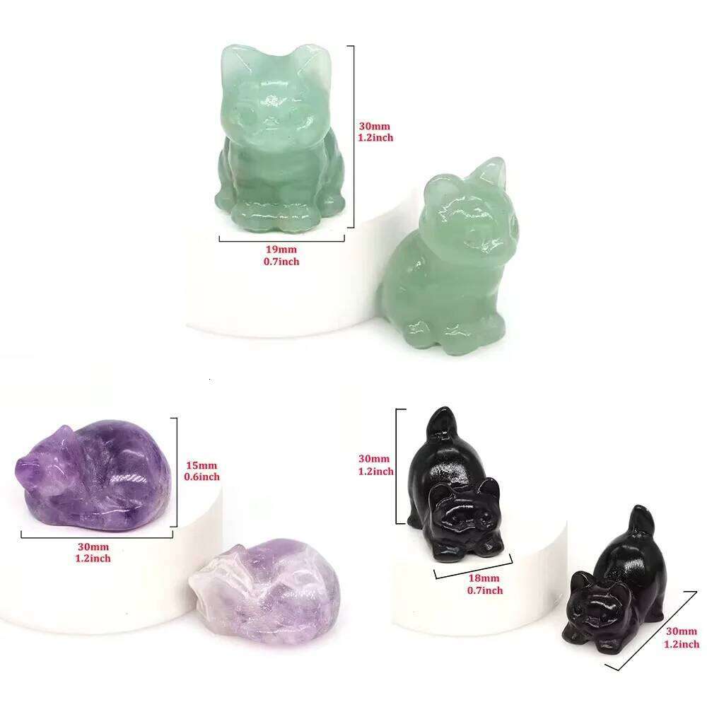 1.2" Black Obsidian Cat Halloween Statue Carved Stone Figurine Healing Crystals Gift Natural Gemstone Home Sculpture Decor Y260202