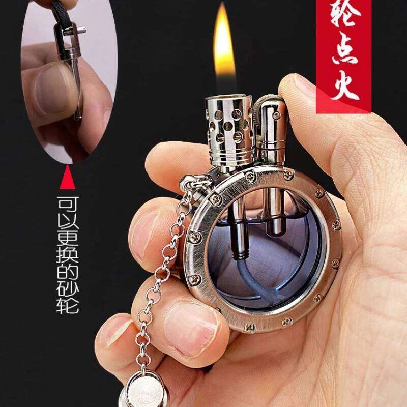 Handmade Pure Copper Lighter Quartz Visible Transparent Oil Tank Lighters Portable Round Collection Gift for Man W260202