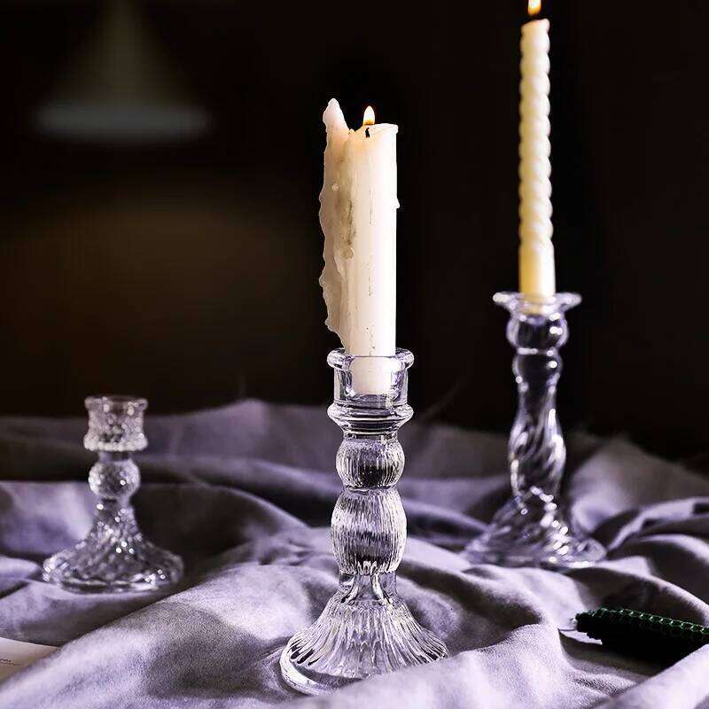 Glass Vintage Clear Candlestick European Style Candelabra Base Dinner Candle Holder Home Wedding Decor Y260131