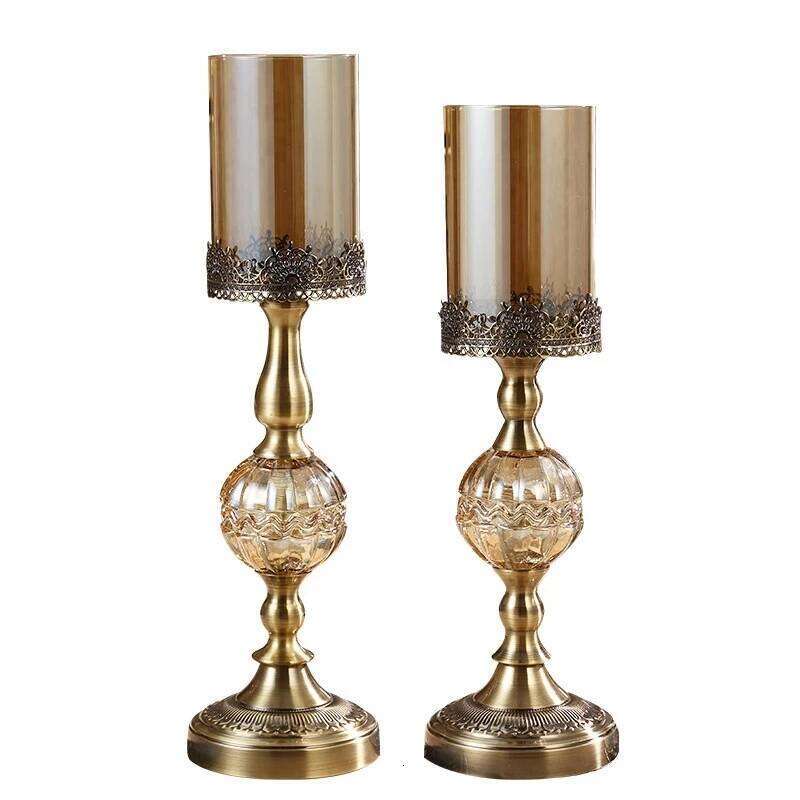 Luxury European High Table Decor Ornaments Candlelight Dinner Props Crystal Metal Candle Holders Retro Crafts Y260131