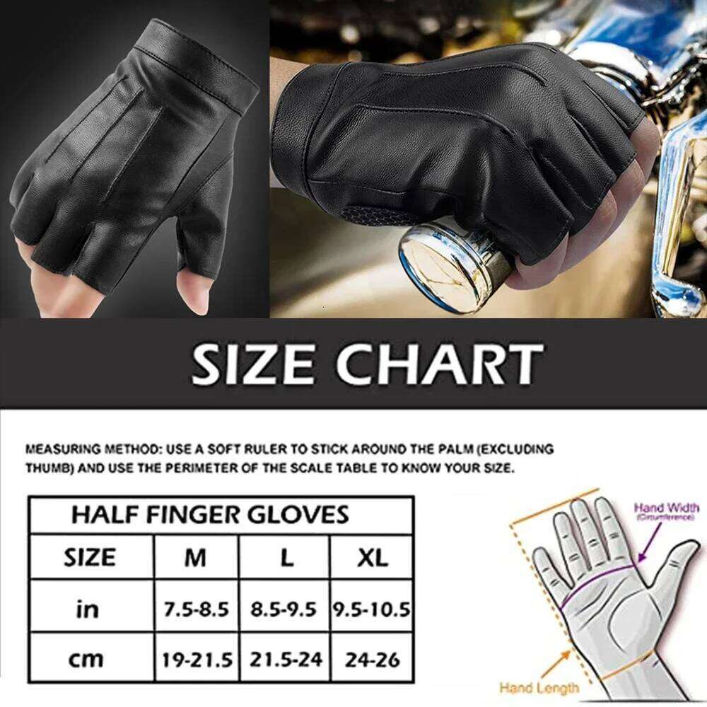 1 Pair Fingerless Cycling PU Leather Gloves Outdoor Sport Faux with Anti-slip Layer Glove for Driving Motorcyle XJ260202
