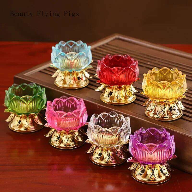 1pc Water Glazed Lotus Flower Metal Candlestick Household Sacrificial Buddhist Temple Supplies Pray for Auspiciousness Y260131