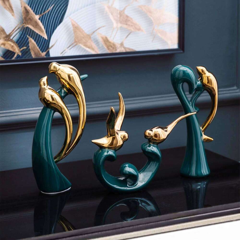Nordic Ceramic Couple Birds Statues Modern Art Sculpture Valentine's Day Ornament for Living Room Entrance Tea Table Decoration Y260202