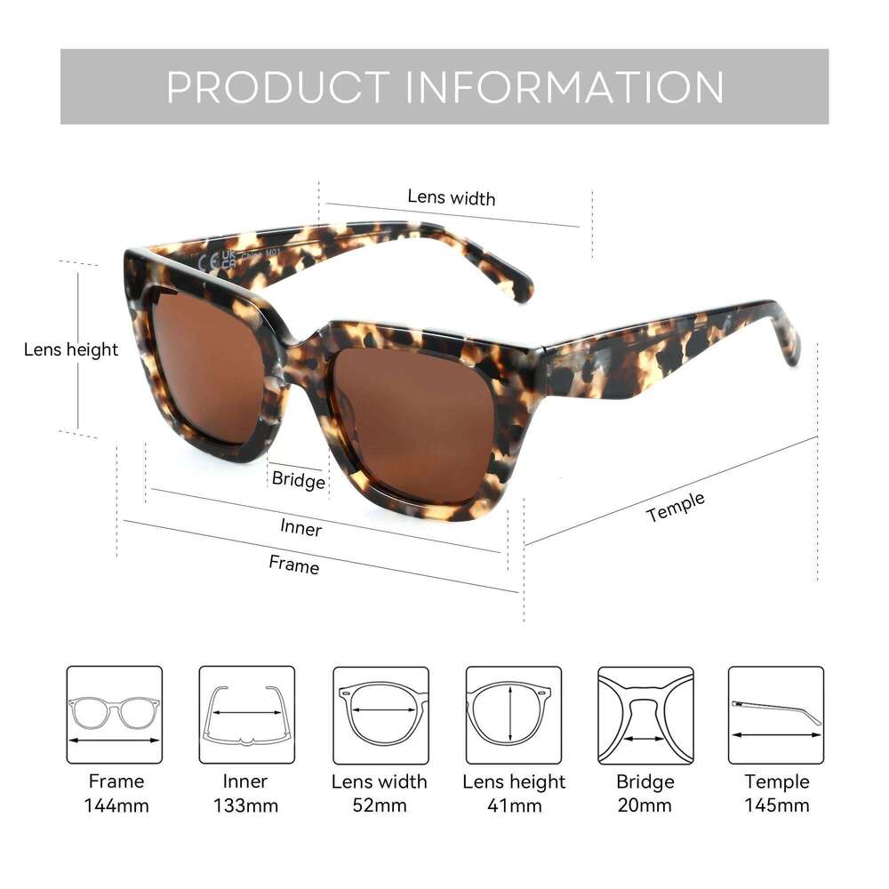 ZENOTTIC Trendy Sunglasses Polarized UV Protection For Women Square Acetate Frame Gift with Printing Butterfly Design H260202