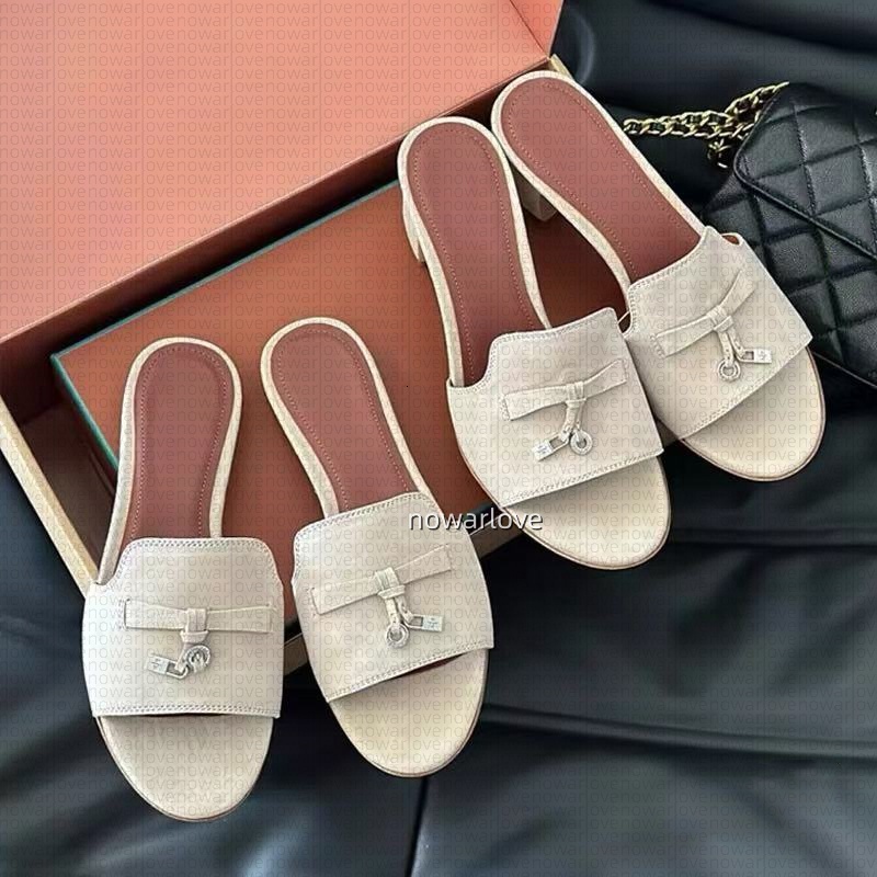 Designer Women's Slide LP French Pendant Leather Middle Heel Lazy Outdoor Sandals Versatile Open Toe Casual Slippers For Women