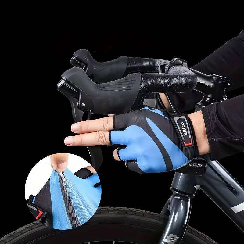 1 Pair Road Bike Riding Half-Finger Gloves Breathable High-Elasticity, Knit Fabric for Outdoor Sports, Cycling, Travel, Hiking XJ260202