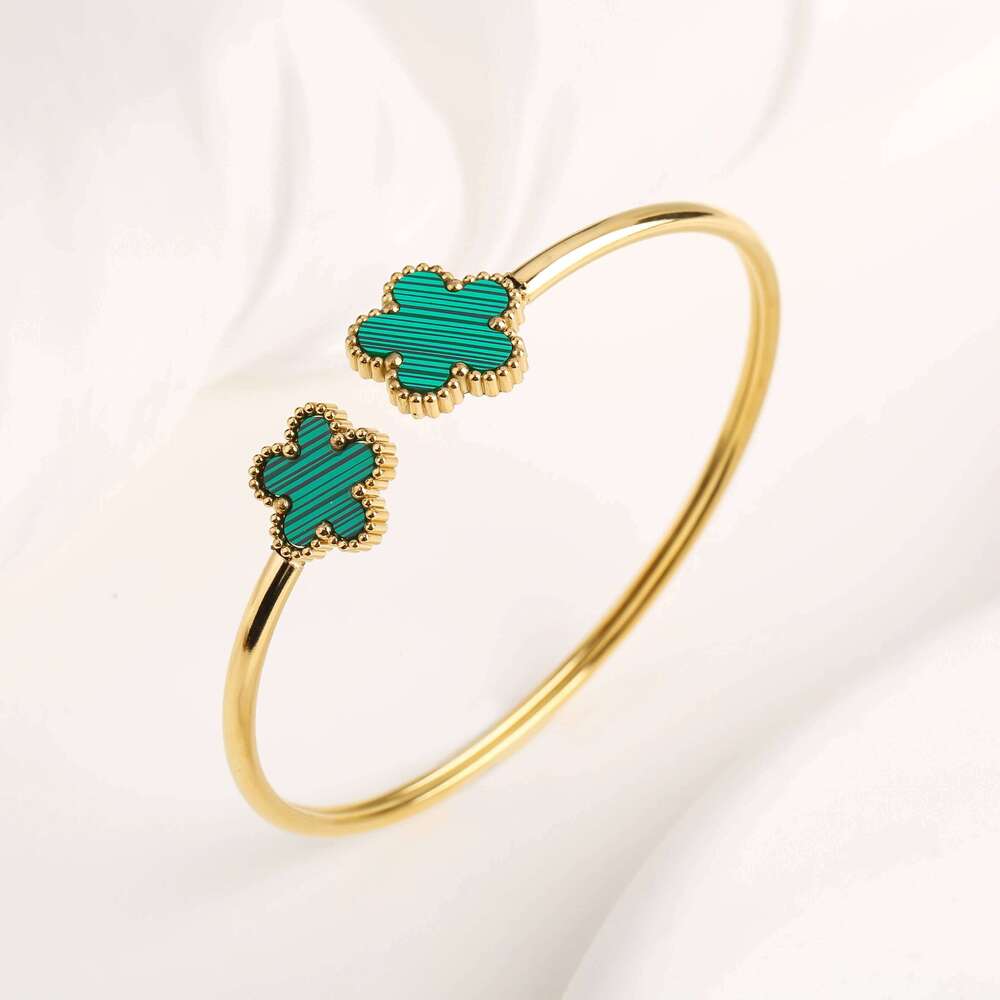 Gold-Plated Stainless Steel Five-Leaf Flower Open Bangle Luxury For Woman Girl Party Lucky Jewelry Accessories Daily Wear Clover H260202