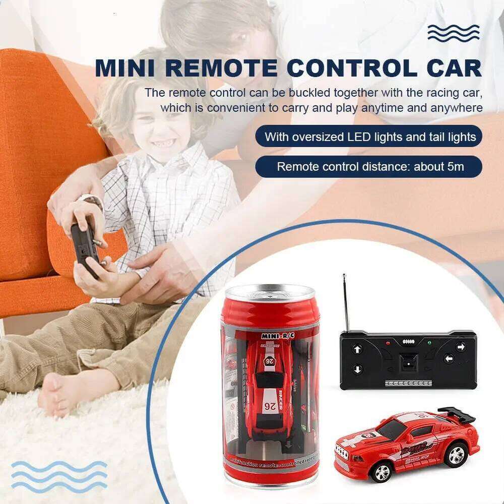 Coke Can Battery Operated Remote Control Racing Vehicle LED Lights Mini RC Car with Roadblocks Christmas Gift Y260131