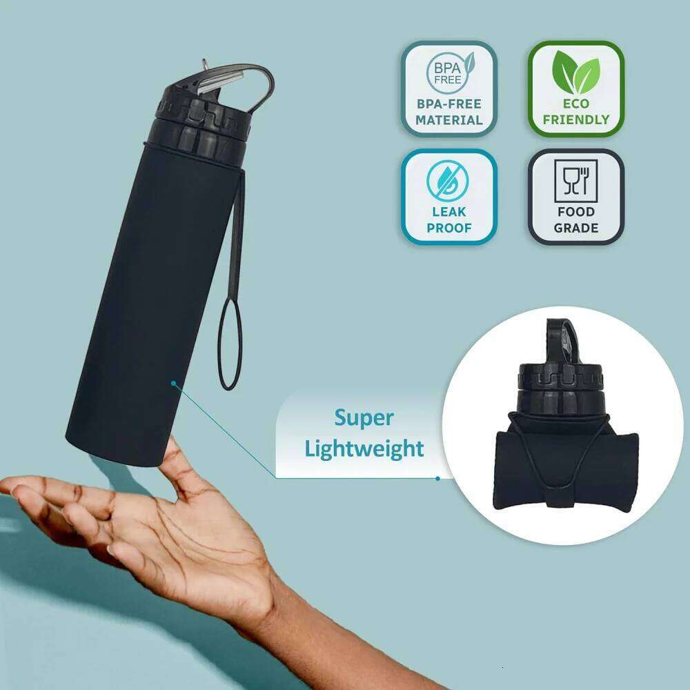 600ML, silicone portable sports water bottle, suitable for hiking, camping, lightweight and foldable desi Z260202