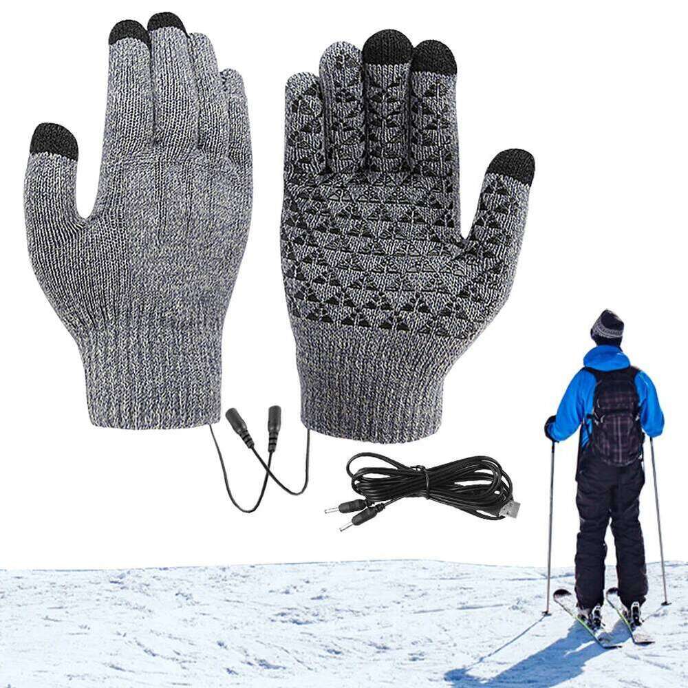 USB Electric Heated Gloves Full Finger Non-Slip Touch Screen Glove Windproof Thicken Thermal Knitting Mitts For Outdoor Cycling XJ260202