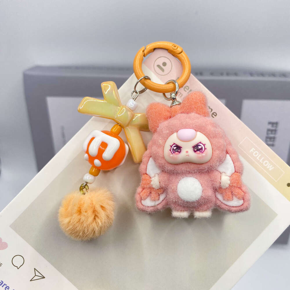 Bowknot Style Flocked Big-Eared Three-Year-Old Cartoon Keychain 3D Doll Backpack Pendant