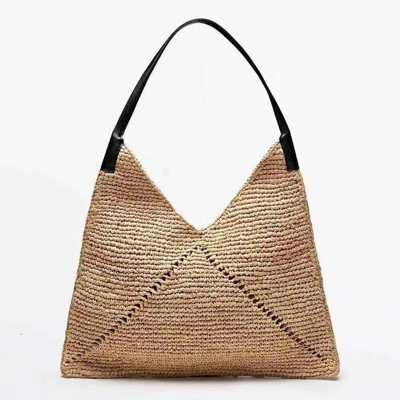 French Style Single Shoulder Capacity Straw New Raffia Hollow Woven Vacation Beach Large Triangle Women's Bag Kl928