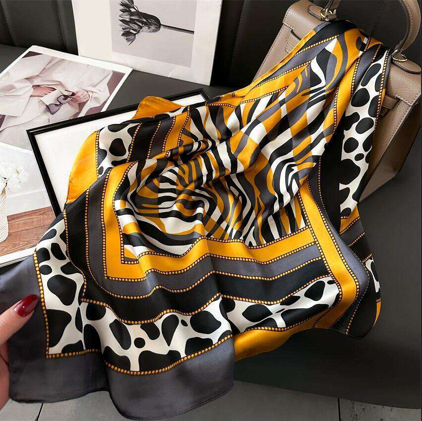 70x70cm Simple Presbyopia Printing Floral imitate Silk Scarf Headband for Women Gift Fashion Long Handle Bag Scarves Paris Shoulder Tote Luggage Ribbo