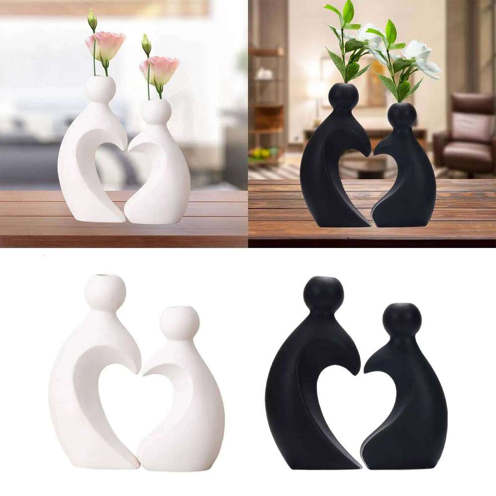 2 Pieces Vases Flower Arrangement Minimalism Modern Abstract Figure Sculptures for Cabinet Desk Shelf Office Anniversary Y260202