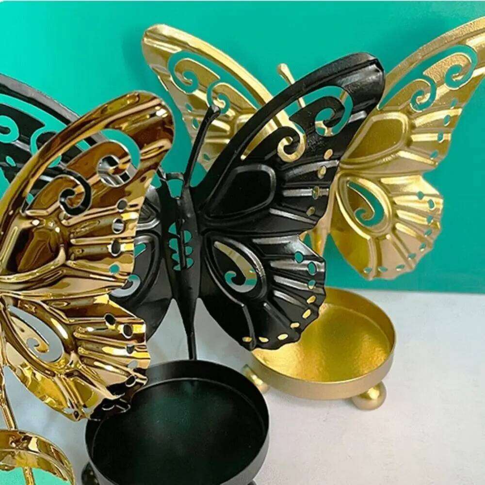 Electroplated Holders Unique Elegant Butterfly Candlestick Ornaments Exquisite Iron Candle Stand Y260131
